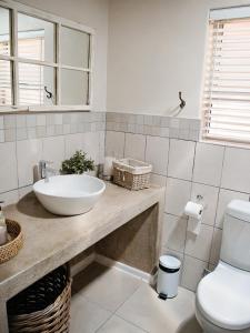 a bathroom with a sink and a toilet at Galago Way in St Lucia