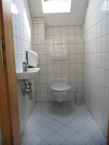 y baño con aseo y lavamanos. en Ferienhaus 2, en Auberg