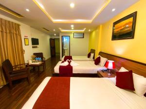 Krevet ili kreveti u jedinici u okviru objekta Thamel Grand Hotel