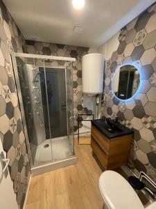 a bathroom with a shower and a toilet and a sink at L'Escale Studio Arras avec parking privé in Arras