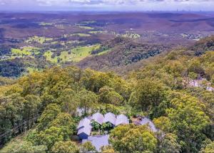 an aerial view of the sydney opera house in the forest at Sky Island Studios in Mount Tamborine