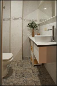 La salle de bains est pourvue d'un lavabo et de toilettes. dans l'établissement Torre Mudéjar, à Teruel