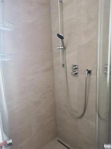 a shower with a glass door in a bathroom at Luxembourg Business Flat. Terrace & Free Parking in Luxembourg