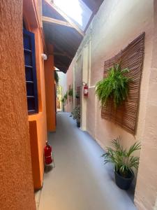 an empty hallway with plants on the side of a building at Vilarejo Hostel Pinheiros Guest House in Sao Paulo