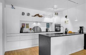 cocina con armarios blancos y encimera negra en Amazing Apartment In Helsingr With 1 Bedrooms And Wifi, en Helsingør
