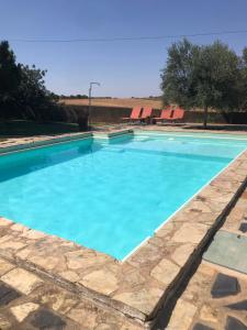a large swimming pool with blue water at Vale de Camelos Country House, Alentejo, Portugal. in Alcaria Ruiva