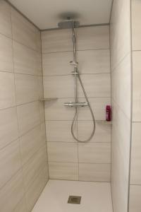 a shower with a shower head in a bathroom at La grange de LIZ&EL in Osthouse