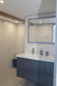 a bathroom with a sink and a mirror at La grange de LIZ&EL in Osthouse