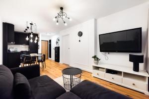 Televízia a/alebo spoločenská miestnosť v ubytovaní Fort Wola Golden Apartment