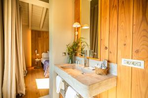 a bathroom with a sink and a mirror at Hotel Mas Bosch 1526 in Avinyonet de Puigventós