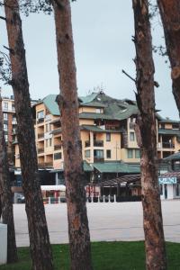 a row of trees in front of a building at Zlatibor Apartman Kraljev trg in Zlatibor