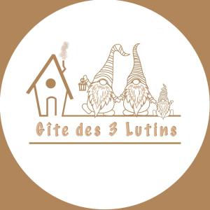 a vector illustration of three chickens in christmas hats and a house at Gîte des 3 lutins in Eschbach-au-Val