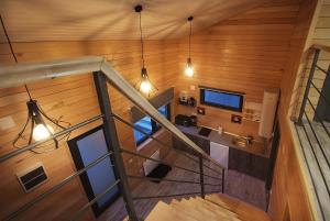 an overhead view of a staircase in a house at La Kuburi in Slănic-Moldova