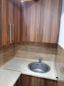 y baño con lavabo y armarios de madera. en Vila Vlajić 2015 en Gornje Pale