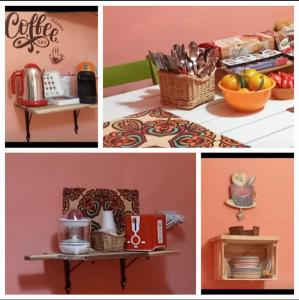 a collage of pictures with a shelf with utensils at La Terrazza di Monica & Teresa in Portici