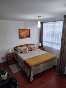 a bedroom with a bed and a window at Departamento en centro de Viña del Mar in Viña del Mar