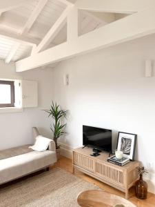 een woonkamer met een bank en een flatscreen-tv bij Novo Apartamento Porto - Vistas Rio Douro in Porto