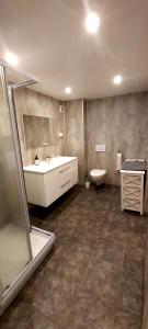 A bathroom at Aurora rooms for rent nr1 We are doing privet northen light trip, reindeer trip and sommaroy Fjord trip