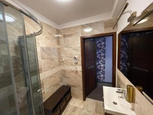 Inna Strefa - Sleep & Restaurant في إينوفروتسواف: حمام مع دش ومغسلة