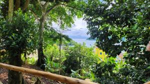 帕拉蒂Chalés Paris的透过树林欣赏海景