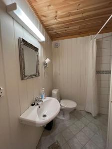 a bathroom with a sink and a toilet at Fin leilighet rett ved skistadion in Beitostøl