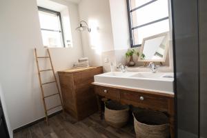 濱海拉普蘭的住宿－Appartement cosy en cœur de bourg，一间带水槽和镜子的浴室