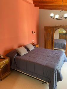 1 dormitorio con 1 cama grande y espejo en La Casa de Mabel en Villa Carlos Paz