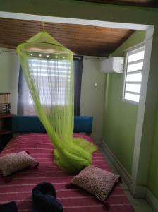 sypialnia z łóżkiem z siecią w obiekcie Chez Axel w mieście Le Marin