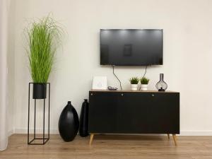TV/trung tâm giải trí tại Nowoczesny Apartament w Dzierżoniowie - parter - balkon - pokój + sypialnia