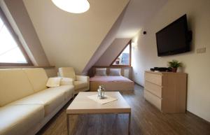 Televízia a/alebo spoločenská miestnosť v ubytovaní Apartment U Lejbusia
