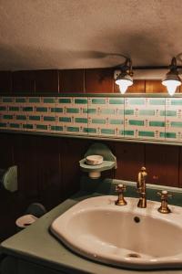 een badkamer met een witte wastafel en een groene wastafel bij Aremogna - Dimora Rosy in Roccaraso