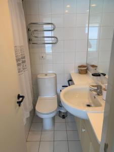 a bathroom with a toilet and a sink at San Alfonso Mágico in Algarrobo