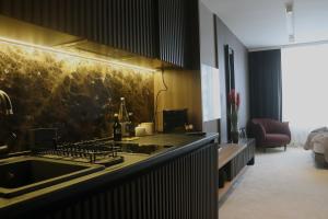 a kitchen with a sink and a counter top at Superior Woodside Residences & Spa Kopaonik in Kopaonik