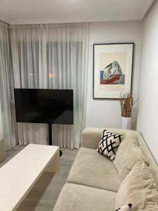 sala de estar con sofá y TV de pantalla plana en Bausa 19, en Madrid