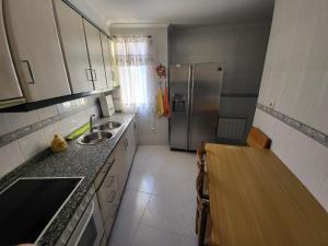 uma pequena cozinha com um lavatório e um frigorífico em Fogar Rivoira Sacrata em Castro Caldelas