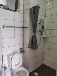 a small bathroom with a toilet and a shower at Mars Homestay in Kea Farm Brinchang in Brinchang