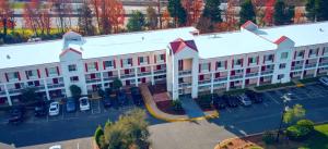 an overhead view of a large building with a parking lot at Bposhtels Charlotte in Charlotte
