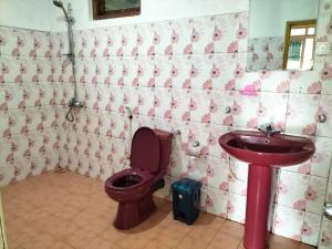La salle de bains est pourvue de toilettes rouges et d'un lavabo. dans l'établissement Royal Vantage, à Ella