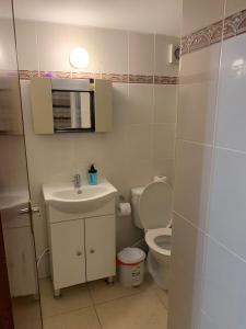a small bathroom with a sink and a toilet at Green Nondas Hill A in Larnaca