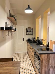 a kitchen with a sink and a counter top at Le boudoir de Clem in Chalon-sur-Saône