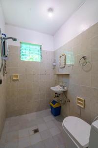a bathroom with a shower and a toilet and a sink at Charisma Beach Resort in Siquijor
