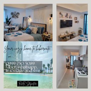 a collage of pictures of a bedroom and aominiumominium at Cozy Studio Unit at Azure North San Fernando Pampanga in San Fernando