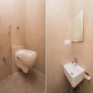 two pictures of a bathroom with a toilet and a sink at Hotel Heritage - Near Trade Center, Visa Consulate BKC in Mumbai