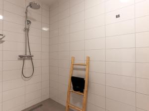 a bathroom with a shower and a ladder in it at Harbour-View Apartment in Kamperland +32 photos