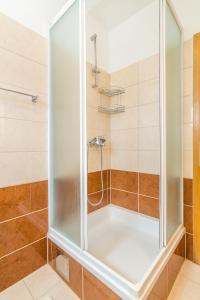 una doccia con porta in vetro in bagno di CHEAP apartment TANJA a Trogir