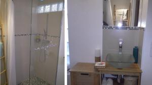 カルパントラにあるLazen B&Bのバスルーム(シャワー、シンク付)の2枚の画像