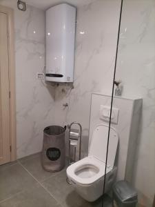 uma casa de banho com um WC e uma lata de lixo em Apartman Mima em Sombor