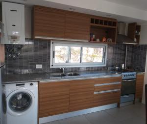 a kitchen with a sink and a washing machine at Wenuray MdQ in Mar del Plata