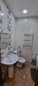 uma casa de banho com um lavatório, um WC e um espelho. em Old Tbilisi Apartment em Tbilisi