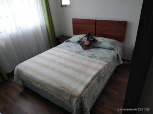 1 dormitorio con cama con almohada en Oportunidad! Depto a pasos del centro!, en La Serena